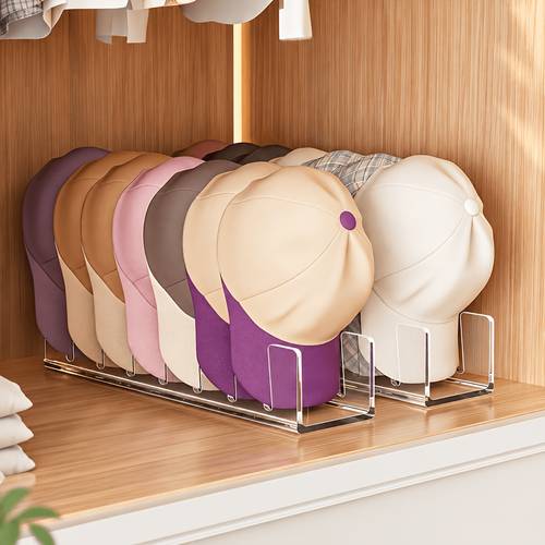imagen del artículo juego de 2 soportes acrílicos transparentes para sombreros y de joyería compartimentada, capacidad para 7 sombreros, transparente para exhibición, colocación ordenada en escritorio y dormitorio, almacenamiento de varios sombreros