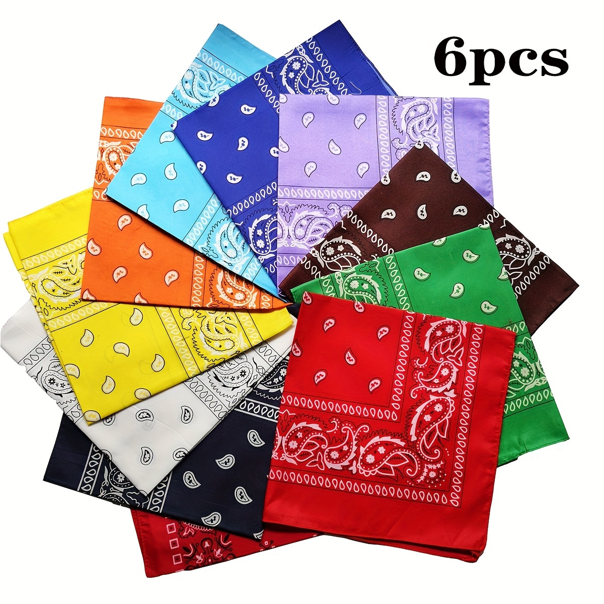 6pcs (6pcs Suitable For) Women's Large Paisley Swirl Print Scarf & Headband - Multifunctional Square Shawl Suitable For Street Dance, Hip-hop Costumes, Wedding, Casual Wear - Multicolor, Hand Washable