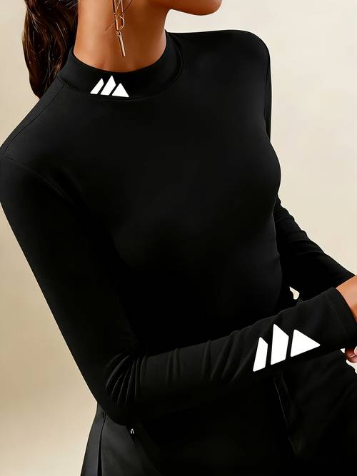 camiseta térmica de cuello para mujer - sin pelusa (base ) larga, top de capas para chaquetas/suéteres, uso de casual, elasticidad media y lavable a , colores y estampados geométricos