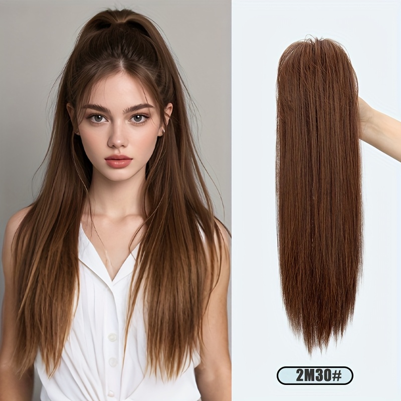 TEMU Synthetic Claw Clip Ponytail Extension For Women - Mid-length Straight Hairpiece, Clip-in Hair Accessory For Effortless Daily Styling