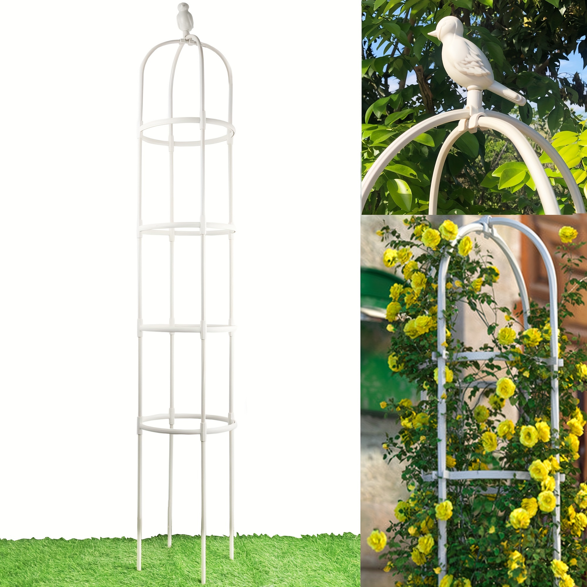 TEMU 1pc 6ft Garden Obelisk Climbing Plants Trellis, Rustproof Metal Pipe With High-strength Plastic Coating, White Vine Support For Outdoor Climbing