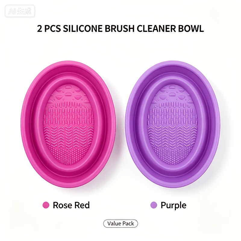 TEMU 2pcs Bol de Lavage en Silicone Outil de Beauté Nettoyage Nettoyeur de Pinceaux de Cosmétique Multifonctionnel Coussin de Lavage Pliant Bol de