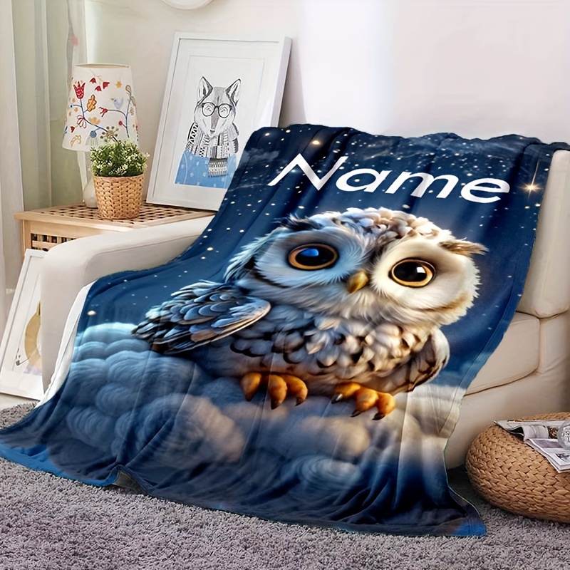 TEMU Custom Owl-themed Soft And Cozy Blanket - Personalized Name, Suitable For Sofa,, Office, And Camping - Machine Washable, , Versatile Gift Idea
