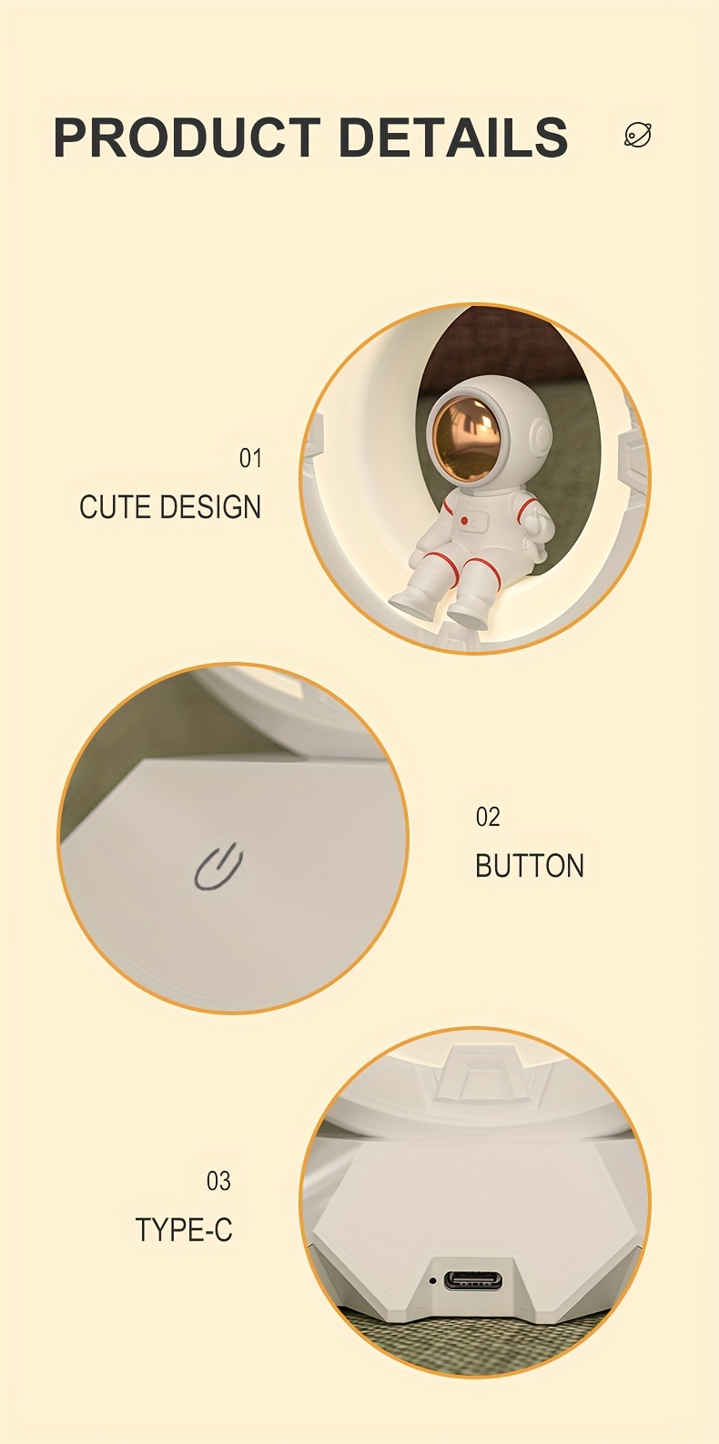 modern astronaut night control 3 color led bedside lamp 4 adjustable brightness levels rechargeable 1200mah lithium battery cordless with tabletop plaque for bedroom ideal for birthday christmas gifts Product details 10