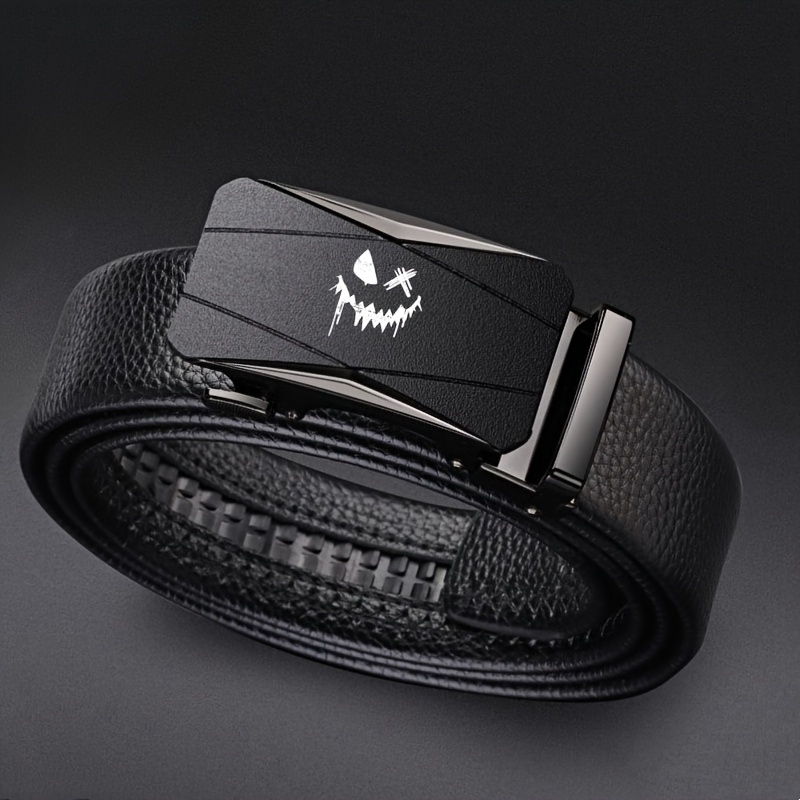 Men's Skull Pattern Faux Leather Belt with Automatic Buckle
