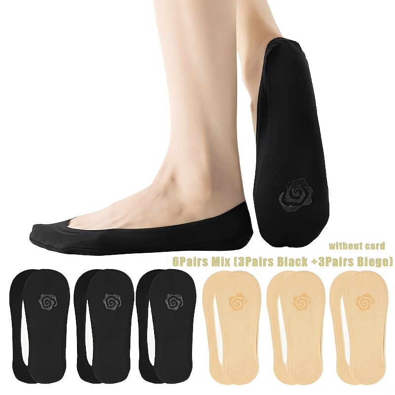 TEMU 4/6pairs Ladies' Elegant Summer Invisible Anti Slip Low Cut Shallow Mouth Lining Socks, Comfortable And Breathable Silicone Anti Slip And
