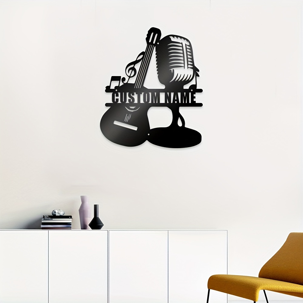 

Custom Music-themed Metal Wall Art - Black & White Microphone And Instrument Design For Garden, Bar, Kitchen, Living Room, Office Decor
