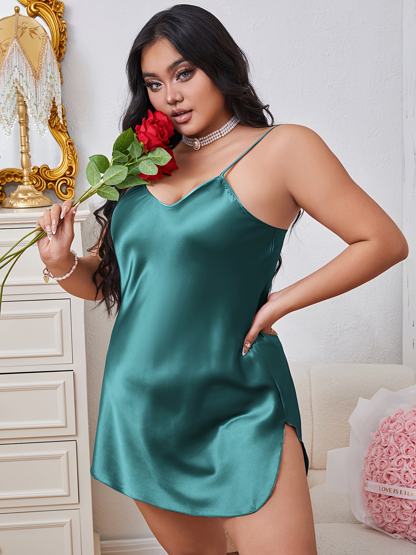 nuisette sexy taille femmes en satin ronde Temu France