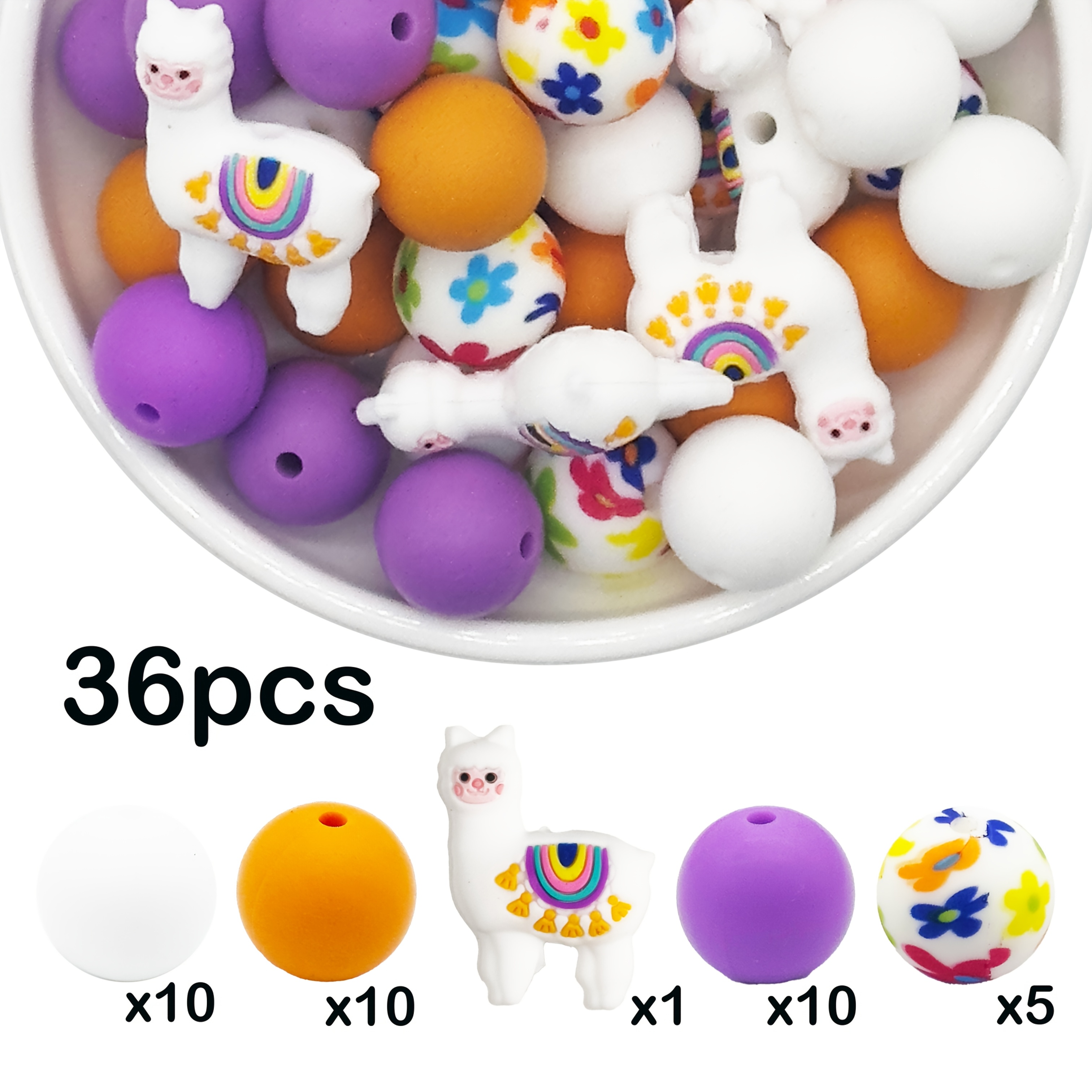 36pcs Series Mixed Silicone Loose Beads For Diy Necklace Making, Plastic Pen Beads, Bag Chain, Phone Chain, Bracelet, Jewelry Craft Supplies, Decorative Beads