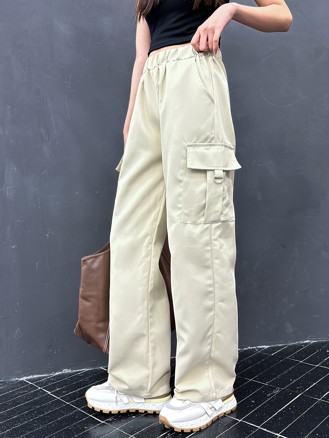 Girl Solid Trendy Side Pockets Cargo Pants Kids Comfy - Temu