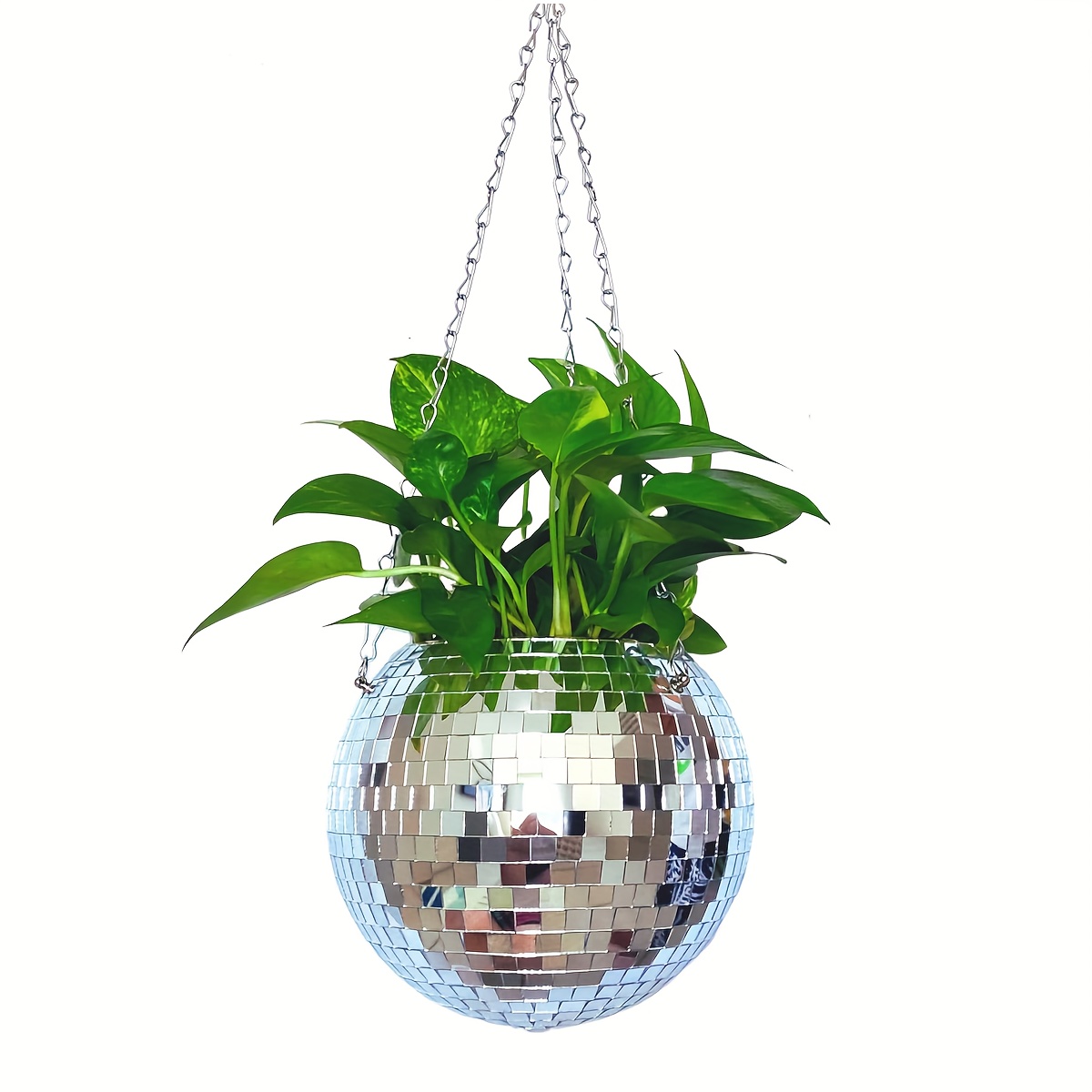 

1pc Handmade Bohemian Style Hanging Disco Mirror Ball Self-watering Plastic Planter, Stylish Home Decor For Indoor Plants
