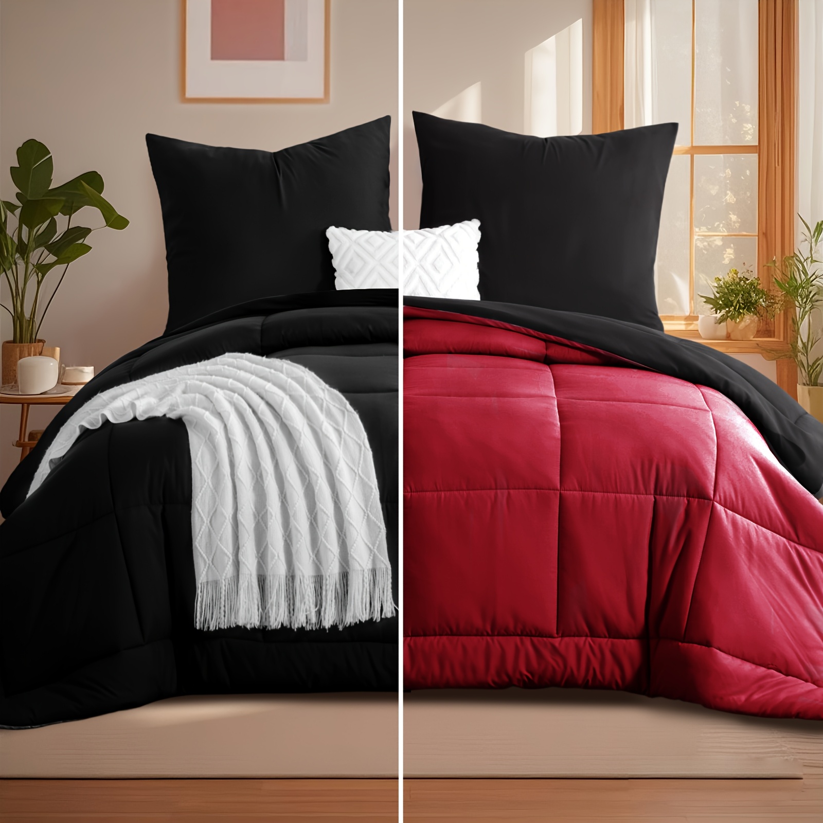 E-shop 2/3-teiliges wendbares Bettwäsche-Set mit 80x80 cm Kissenbezügen, Ganzjahres-Quilt-Set, 300GSM Mikrofaser-Füllung, weiche, warme, leichte und