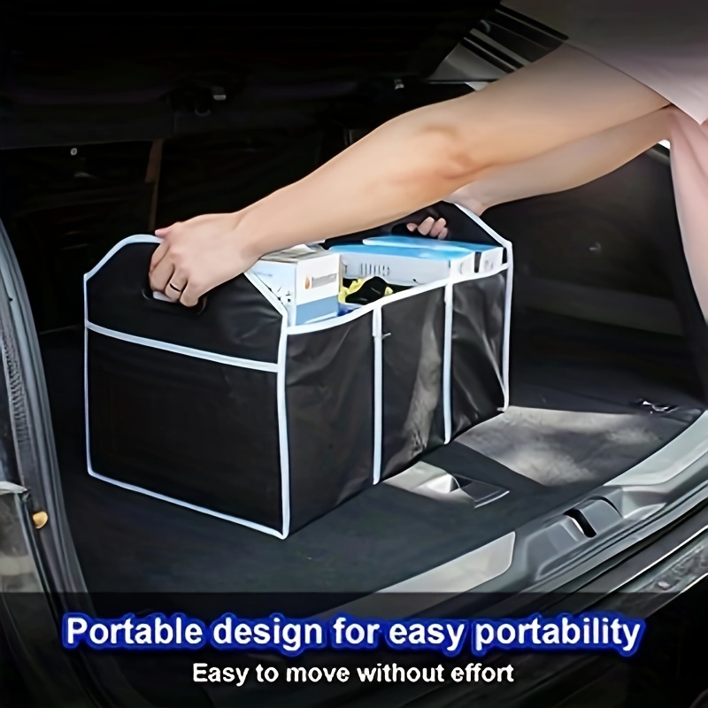 TEMU 1pc Premium Universal Car Trunk Organizer - Waterproof, Foldable, 3-compartment Storage Bag With Adjustable Dividers For Suv, Truck, Van, Sedan - Portable, Easy-to-clean, And Design