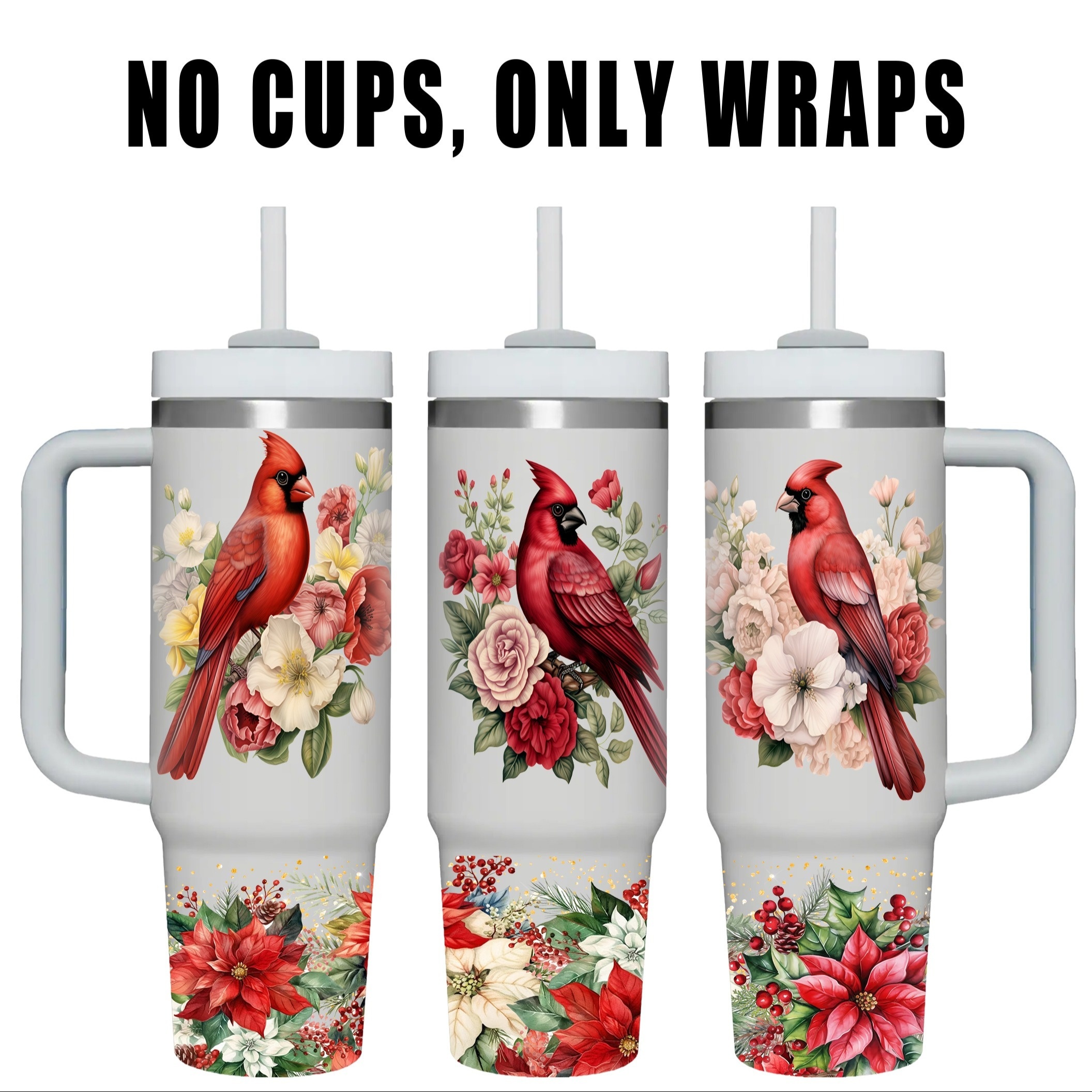 

Red Bird Pvc Decorative Wrap For 40oz Tumblers, Adhesive Decal Set, Uv Printed, Diy Cup Decoration Kit (1 Set)