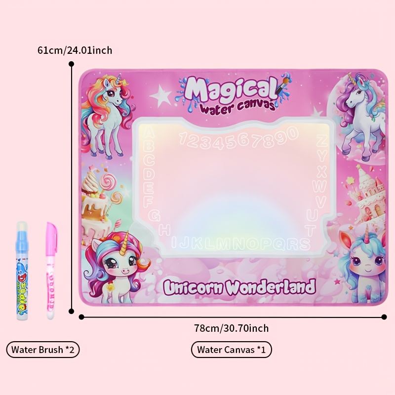 Image of Extra-large Reusable Water Painting Mat - Large-scale Doodle & Watercolor Art Blanket With, Rainbow, Number & Animal Shapes, Non-toxic Washable Surface Play, Parties, Learning Activities