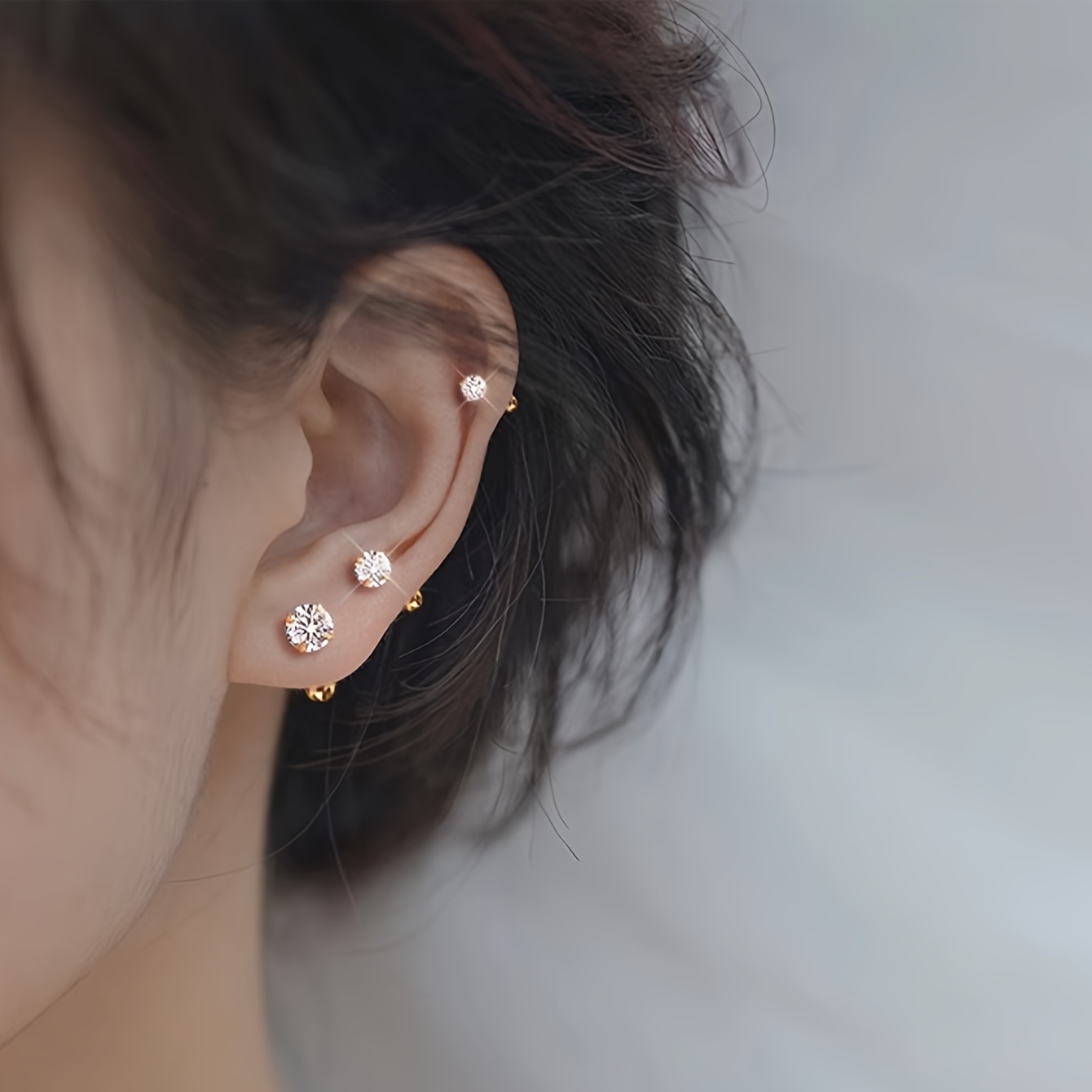 Retro Stainless Steel Ear Stud Set with Zirconia Inlay