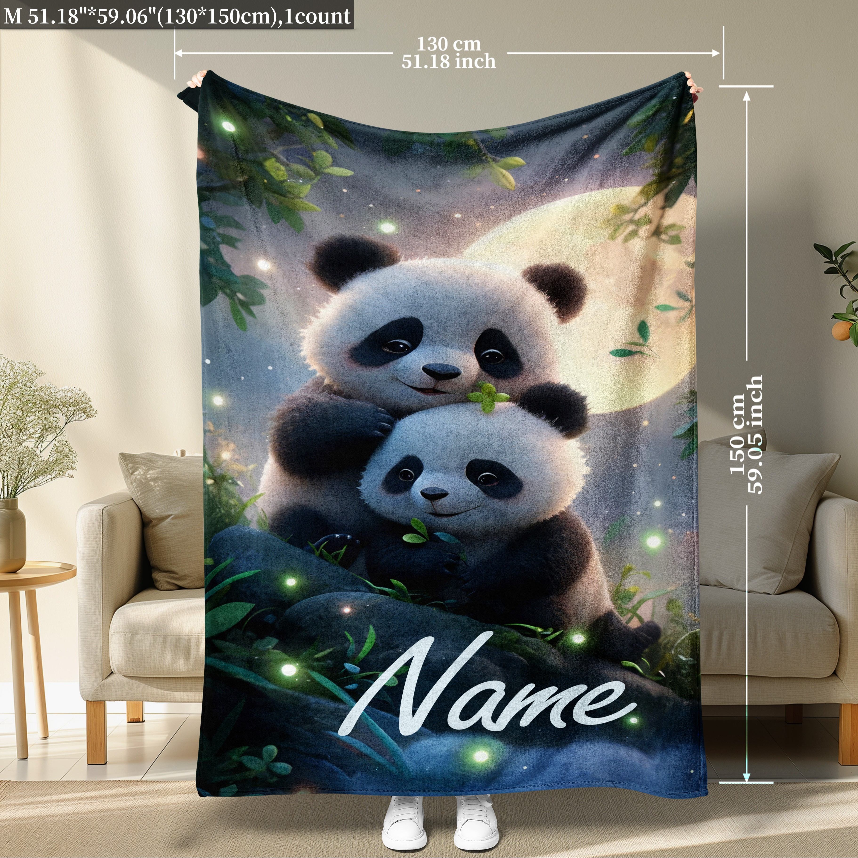 

Customizable Panda Hug Flannel Throw Blanket - Soft, Warm & Lightweight For All - Couch, Bed, Office & Camping, School Dormitory, Personalized Name Gift, Contemporary Style Style, Animal Theme