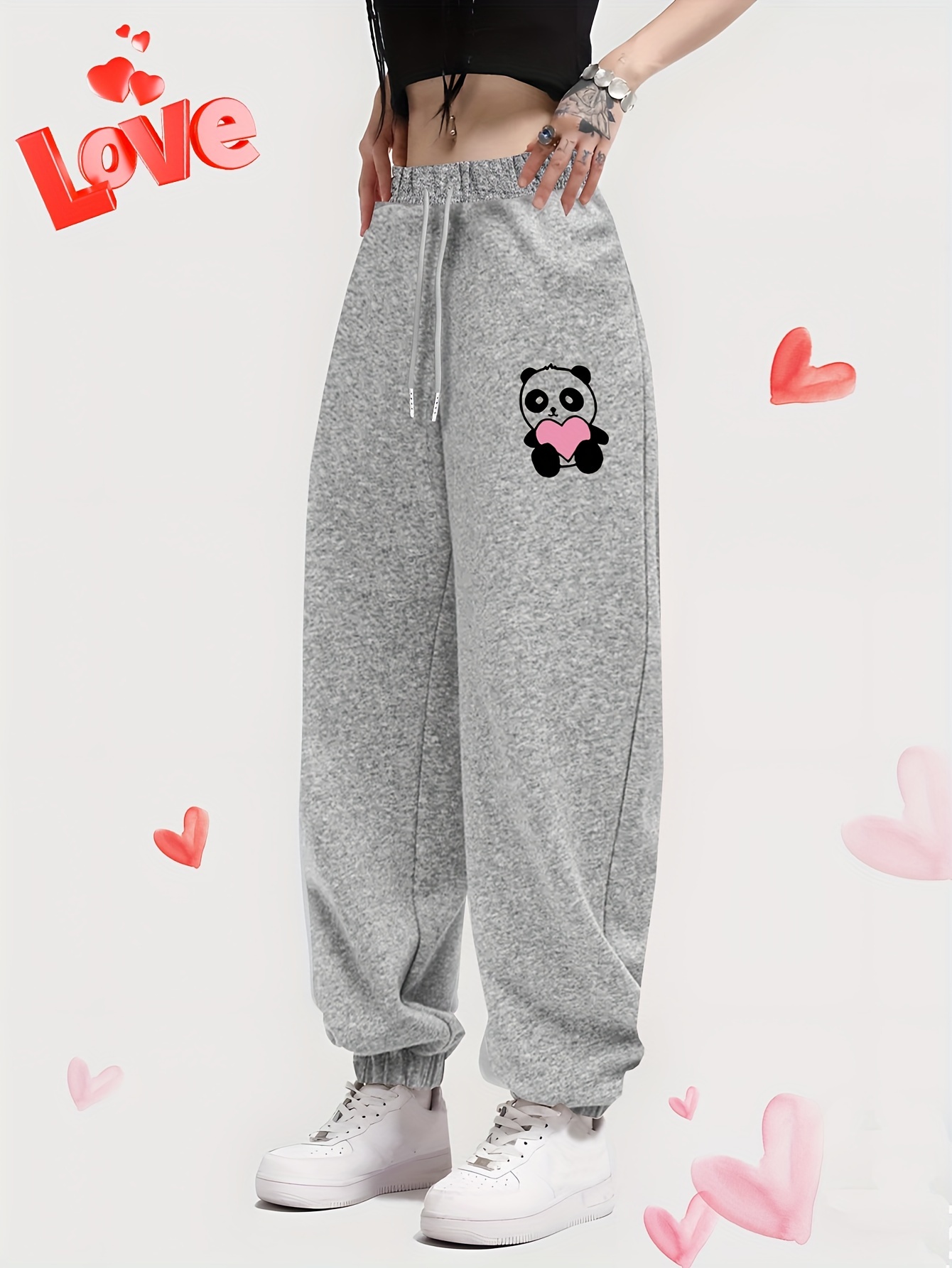 Cute Panda Graphic Baggy Sports Sweatpants Women Drawstring - Temu