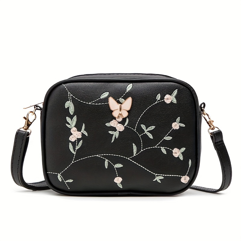 

Embroidered Crossbody Bag For Women, Fashionable Casual Messenger Shoulder Bag, With Polyester , Zipper Closure, , Movie Theme - Black, White, Pink