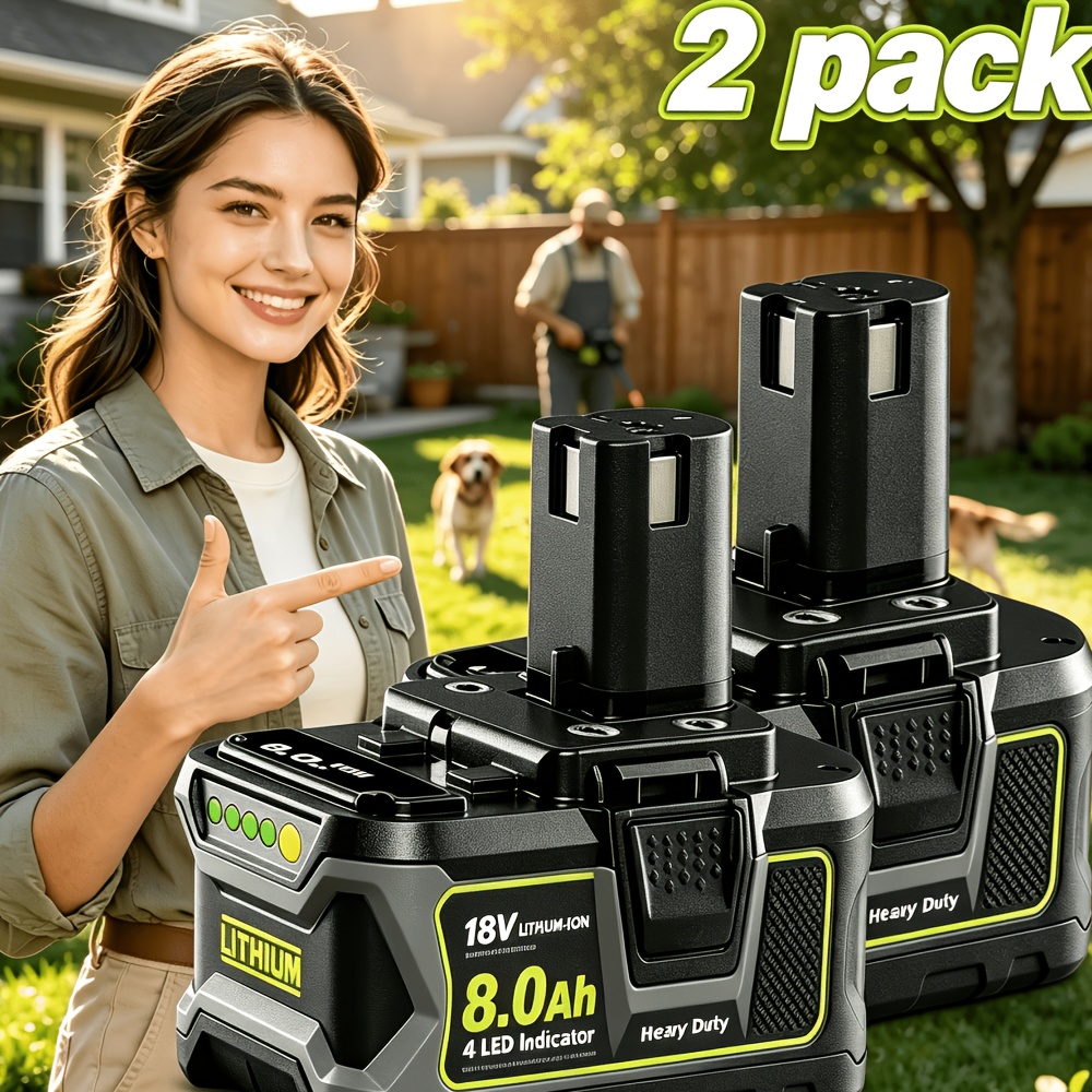 TEMU 1/2 Pack P108 8.0ah 18v Battery Compatible With Ryobi 18v One+ Battery Replacement P108 P104 P105 P107 P109 P122 Cordless Tool Batteries Rapid