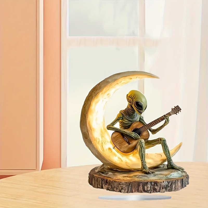 

[2d Flat] 1pc Guitarist On Acrylic - 6.7" Decorative Statue For Home, Office, Cafe Tabletop Display - Bohemian Decor