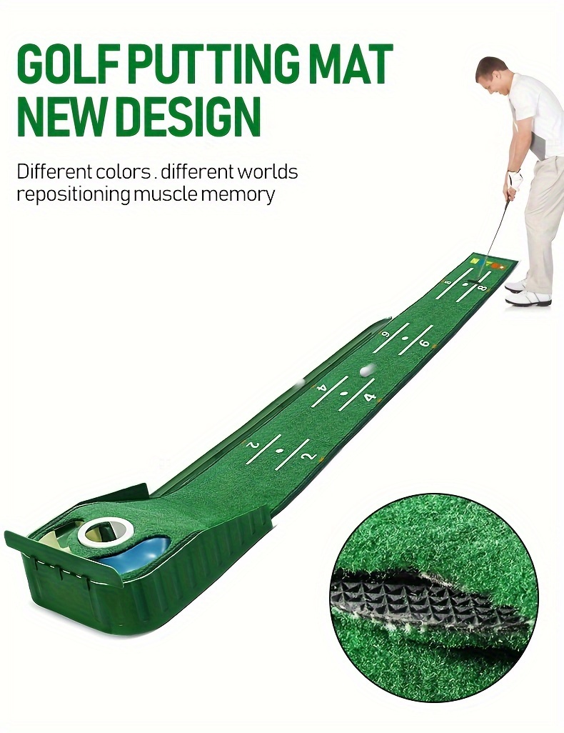 1pc golf putting green mat for indoors and outdoor golf putting matt with ball return and 3 holes golf training and practice equipment golf gifts accessories details 0