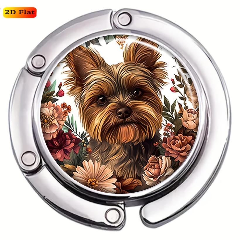 2D Flat Yorkshire Terrier Floral Frame Art Handbag Hanger