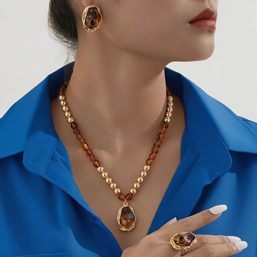 E-shop Set aus unregelmäßigen Ohrringen, Halskette Ring im europäischen amerikanischen Vintage-Stil für Damen, geeignet zum Verschenken für den