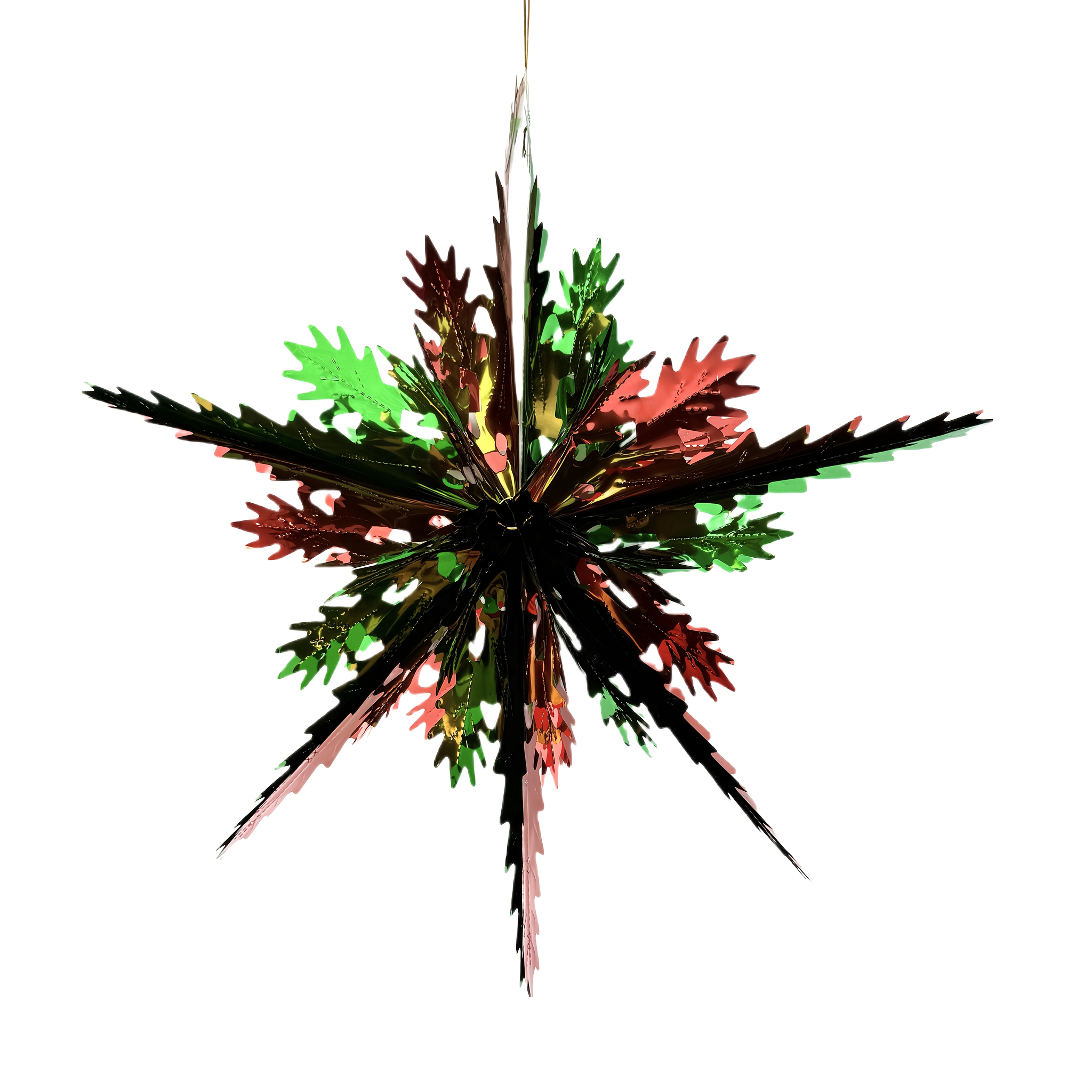 TEMU 1pc, Ornement suspendu hexagonal 3D, décoration de plafond patchwork rouge et jaune, papier d'or pour les fêtes, Noël, automne, décoration