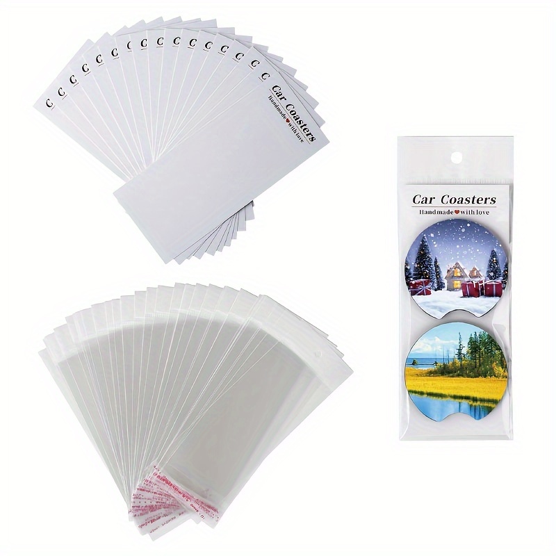 

100pcs White Coaster Display Cards With Clear Bags, 6.89x2.88 Inches - Ideal For Craft Sublimation, Heat Press Machines Accessories, And Small Business Packaging