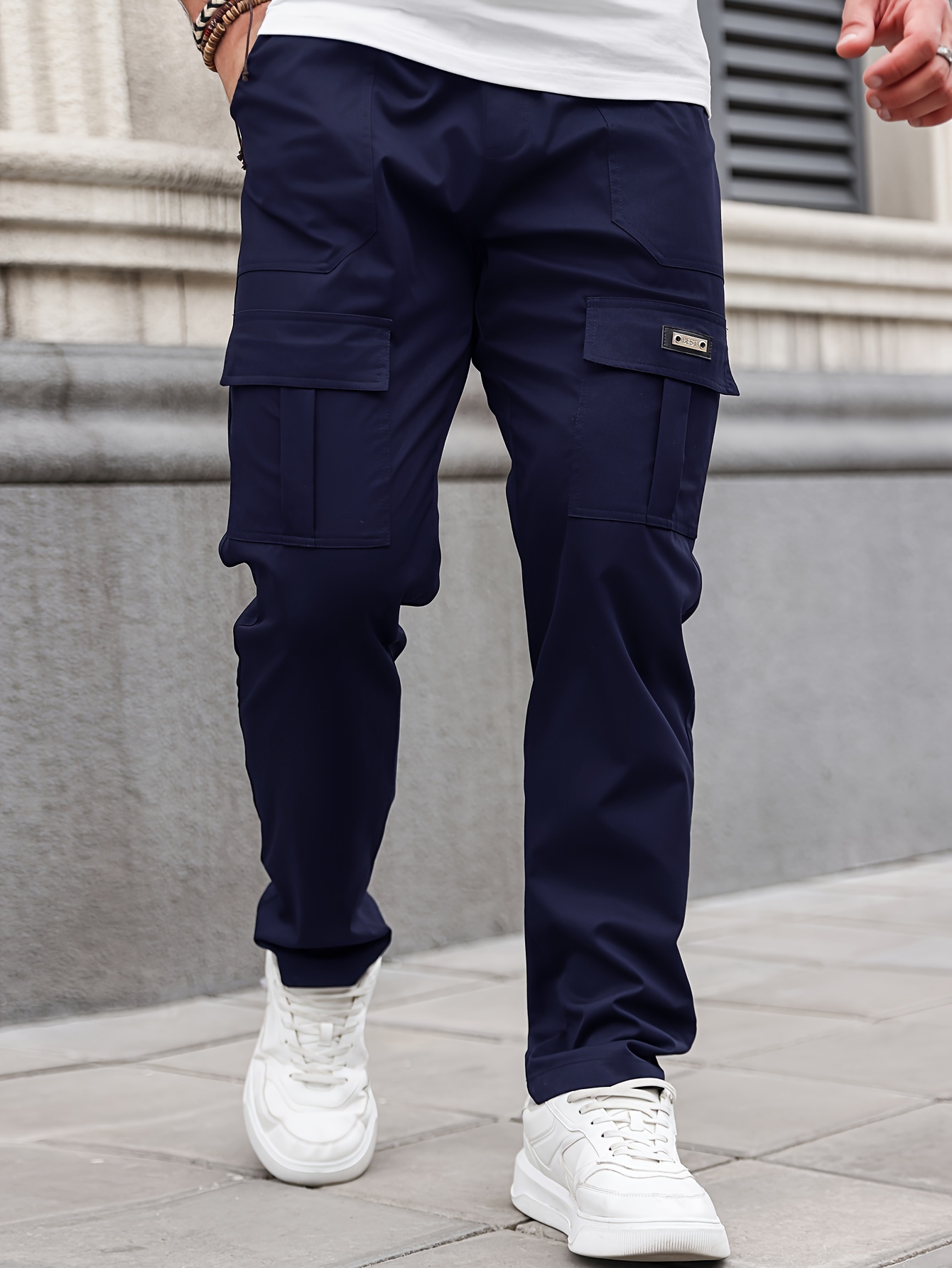 *'s Casual Cargo Pants with Multiple Utility Pockets Loose Fit Durable  Non-Stretch Fabric, Solid Color for Casual Attire