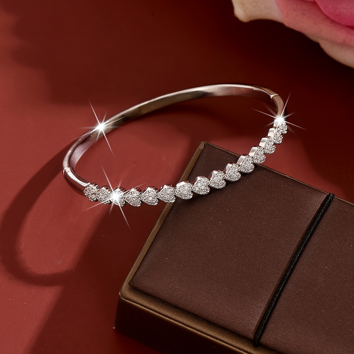 Women's Romantic French Heart Bracelet, Exquisite Pave Design
