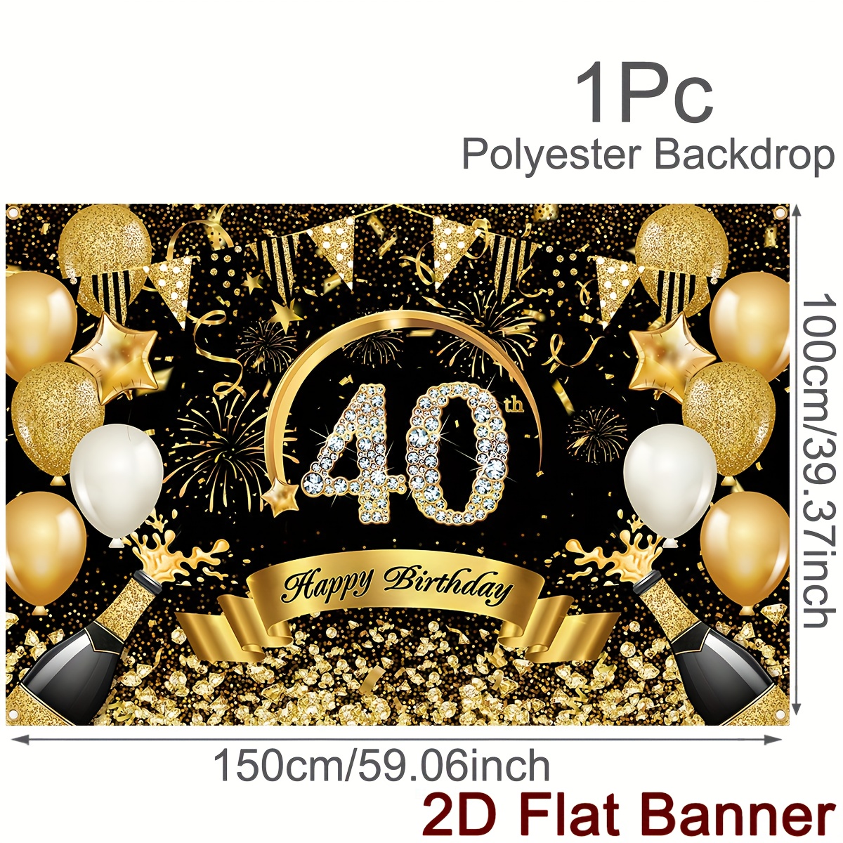 Image of 2d Flat - 2d Flat - 2d Flat 40th Birthday Party Backdrop Banner Polyester Black Decoration For Birthday Celebrations All 150x100cm Photography Background