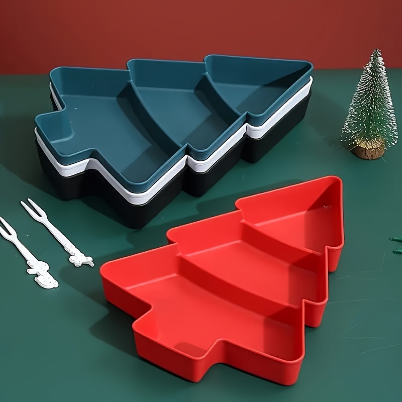 a pack of christmas tree shaped plastic trays separated appetizer plates suitable for candy salad dessert nuts food safety party trays for home office and holiday   details 3