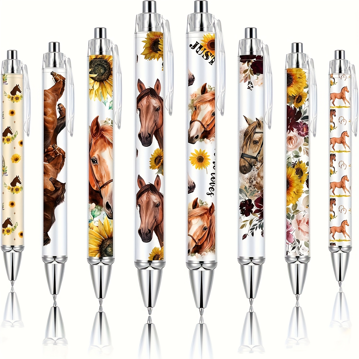 Image of 8pcs Ballpoint Pens For Women 1.00mm Cute Black Ink Fancy Pens Fine Point Smooth Writing For Students Classroom Office Supplies (horse)