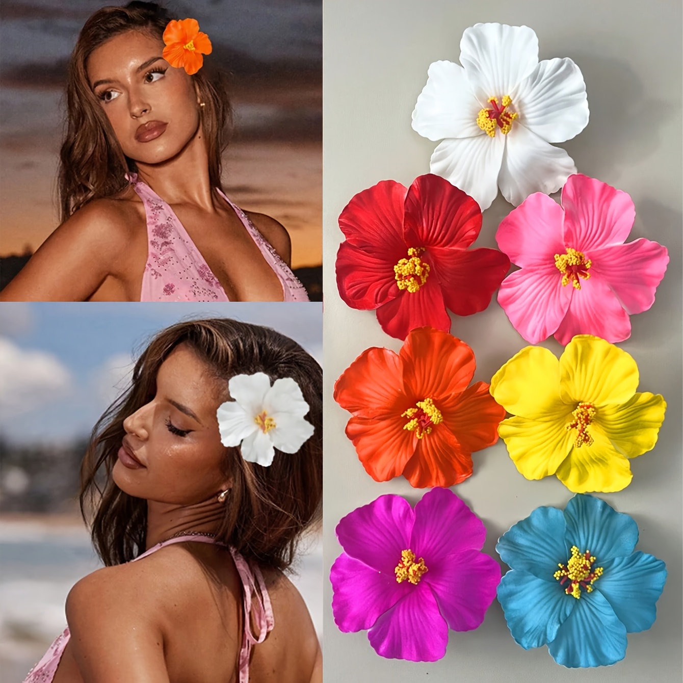 7pcs hawaiian flower hair clips womens hibiscus and for lotus hair clips fashionable artificial flower hair clips summer   party hair accessories bohemian style womens hair accessories beach photo props valentines day gift