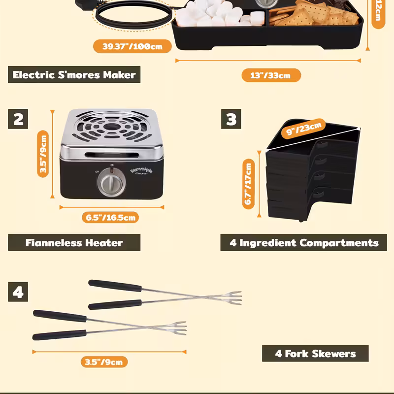 indoor maker electric s maker tabletop indoor marshmallow roaster table top with flamesless heater 4 serving trays 4 skewers for chocolate family peach color Product details 3