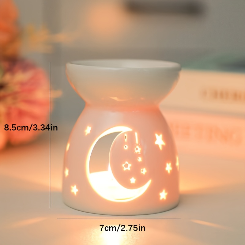 Image of 1pc Aromatherapy Stove White Hollow Ceramic Stove Tea Wax Heating Candle Holder Essential Oil Stove Aromatherapy Home Valentine's Day Party Supplies Without Candles