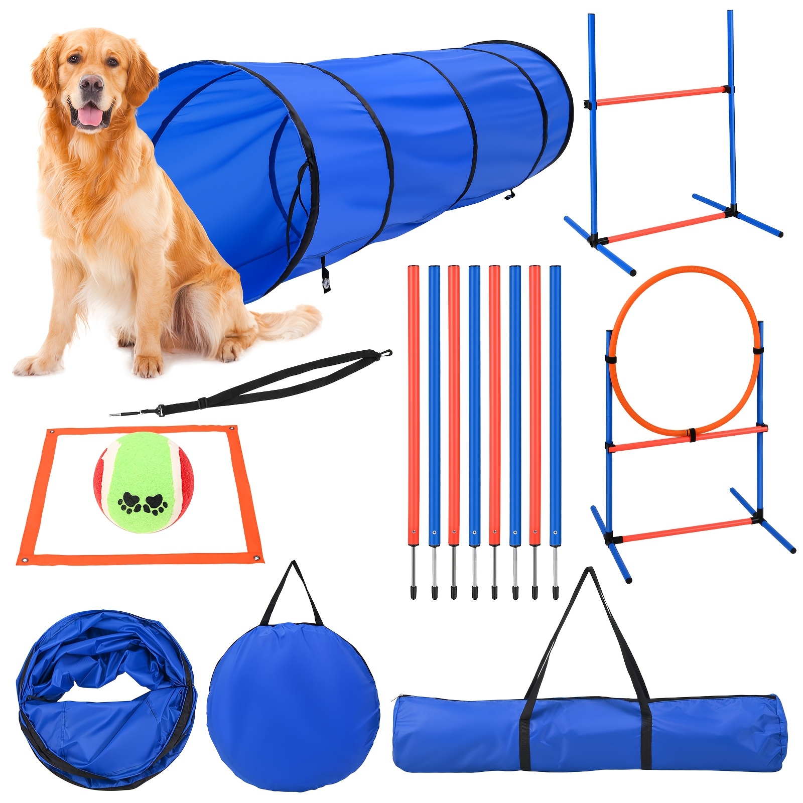Image of Dog Agility Equipment Set Dog Training Game Accessories Including Agility Hurdles, Jumping Hoops, Dog Tunnels, Boomerang Poles, Resting Boxes And Carry Bags Pet Training Set