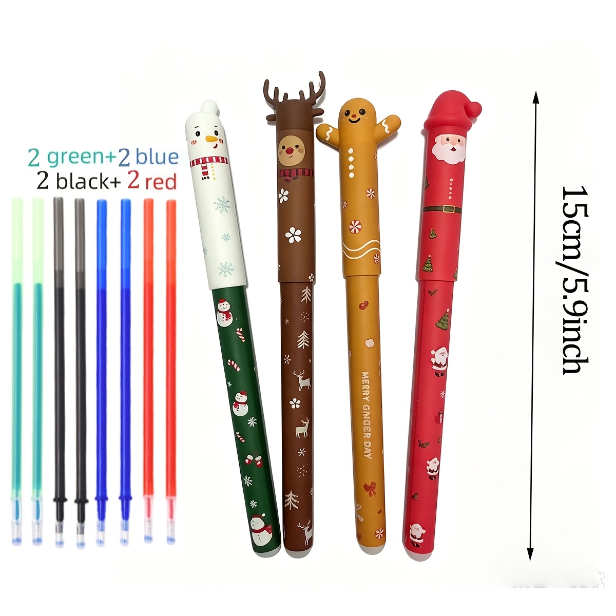 TEMU 4 Sets Of Erasable Pens + 8 Pen Refill Kits; Distinct Christmas-themed Designs—quick-drying, Error-erasable. Styles Are Random. Smooth Writing,