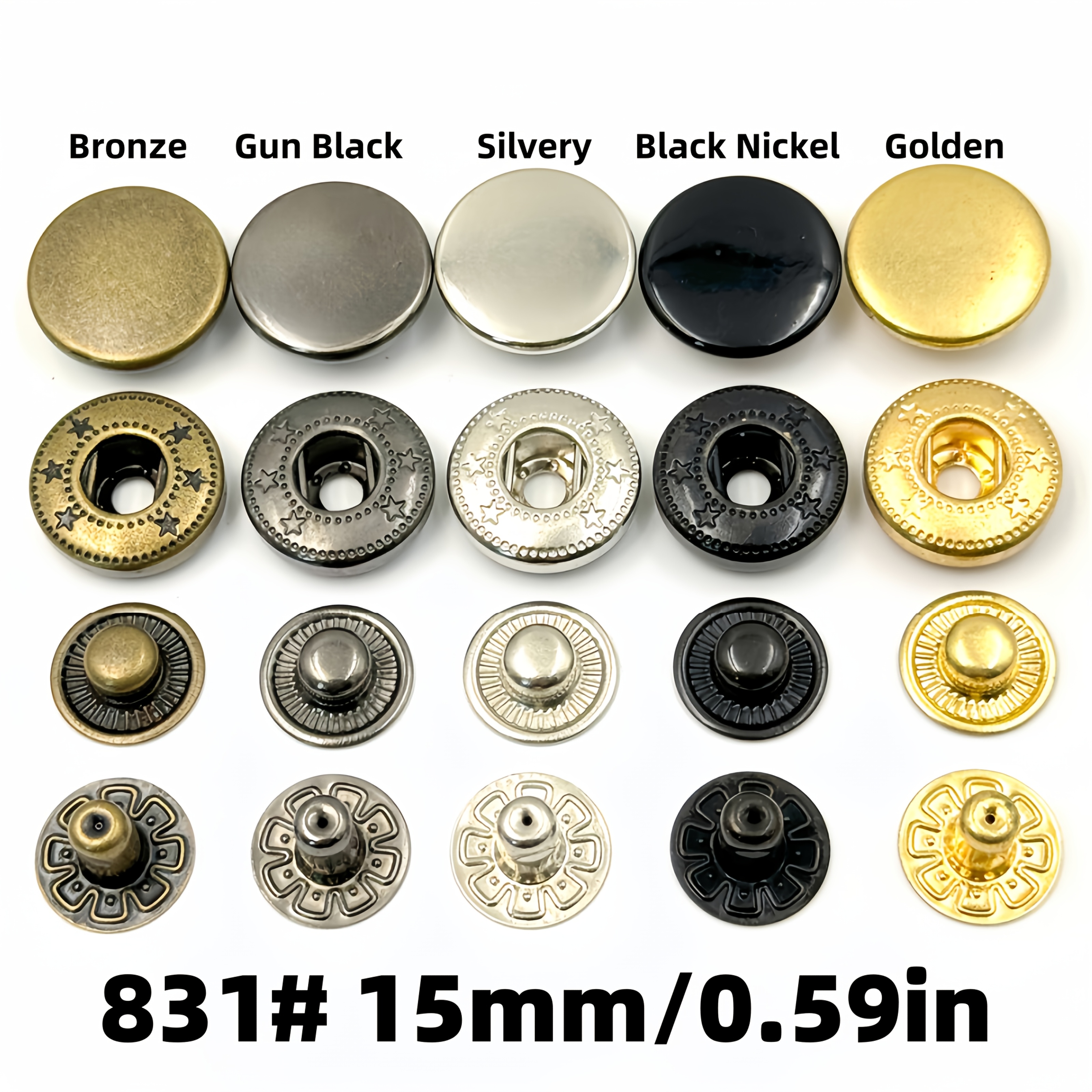 

-pack 15mm Metal Snap Fasteners, Assorted Colors, Copper Material, Diy Crafts, Clothing, Jackets, Jeans, Bags - 25 Sets