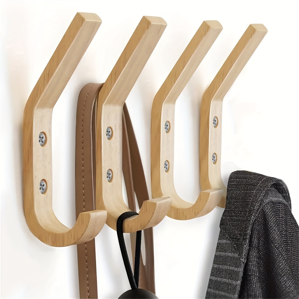 4Pcs Wood Wall Hooks Wall Mounted Natural Wooden Adhesive Hooks Hanger,  Entryway Heavy Duty Modern Decorative Coat Hooks Hat Rack Single Organizer  Towel Hooks (Black Walnut ) 