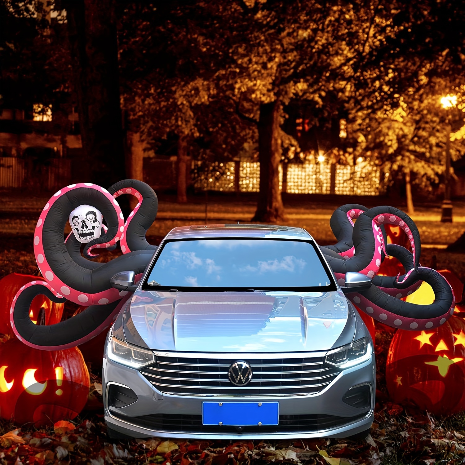 12 FT Halloween Inflatable Octopus Legs Decoration, Trunk Or Treat Car Decorations Kit With Skull, 8 Scary Octopus Legs For Halloween Party Indoor, Outdoor, Yard, Garden Decor