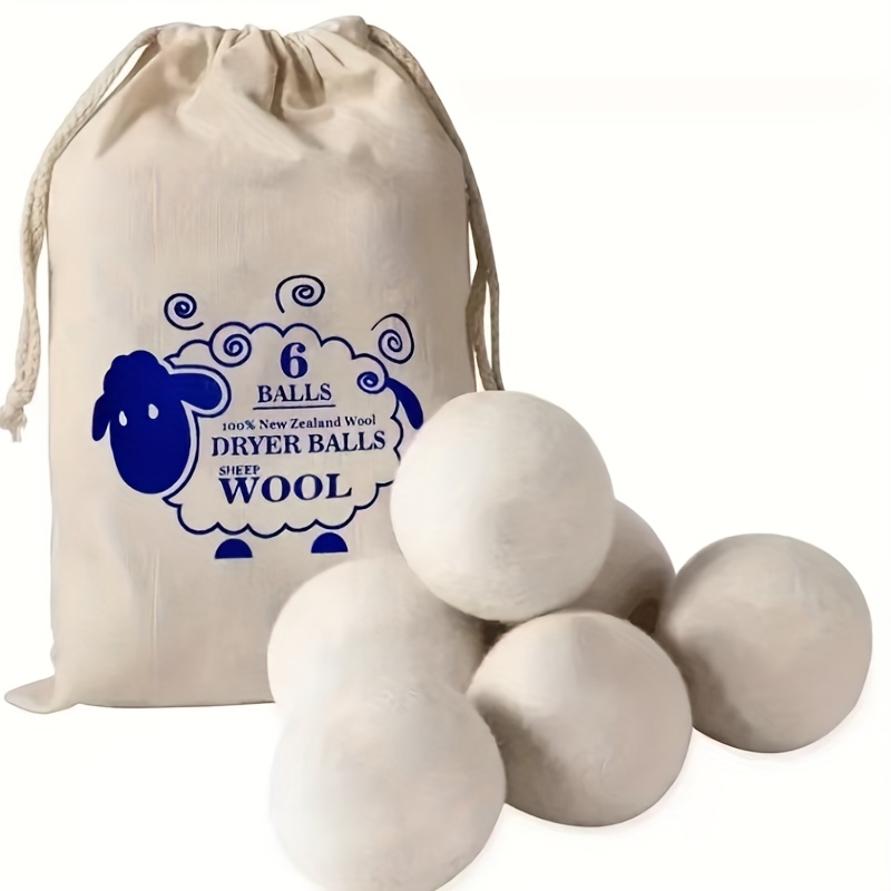 TEMU Set Of 6 Wool Dryer Balls - Fabric Softener, Minimizes Creases & Cuts Down Drying (2.36 Inch High Quality)