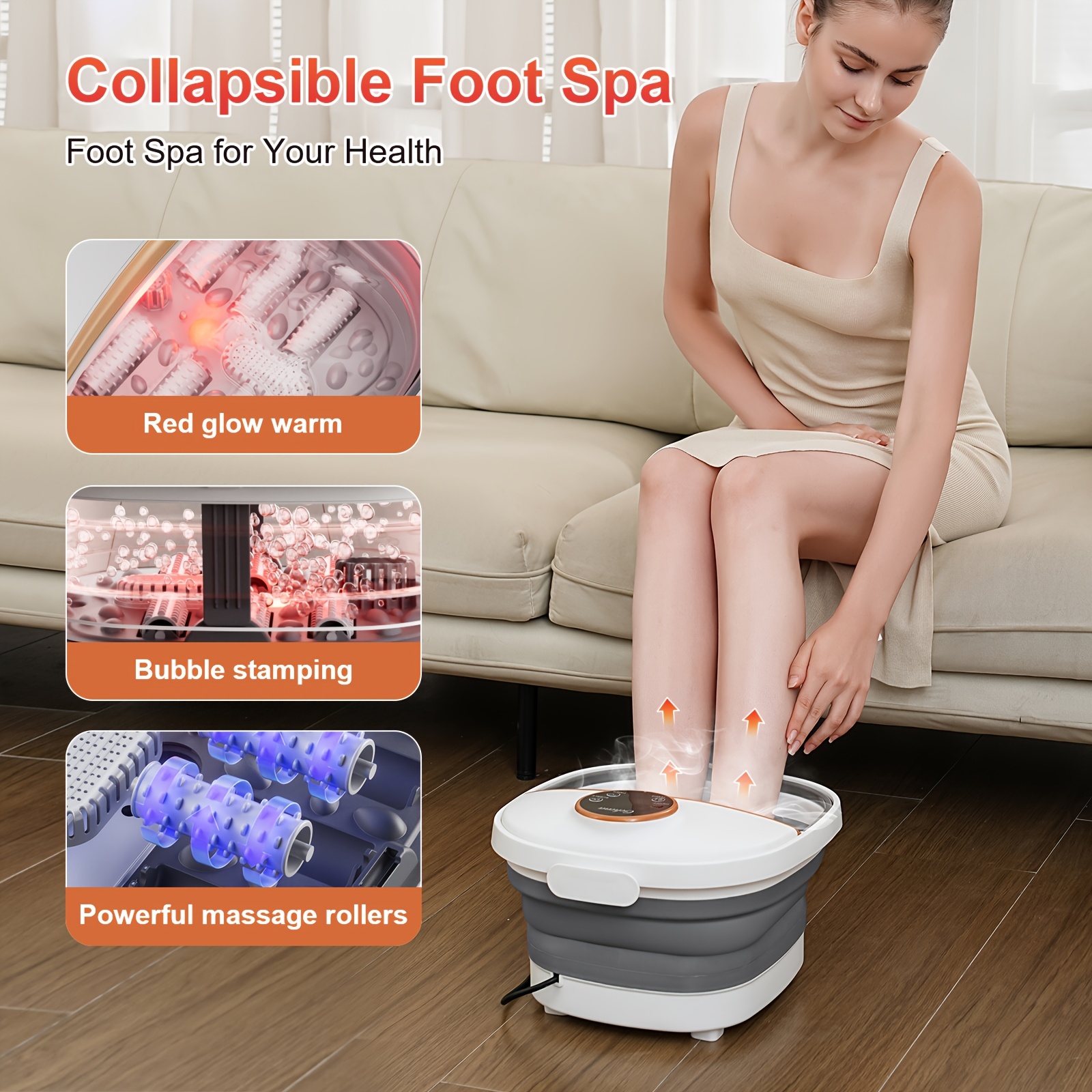 spa bath massager with heat collapsible   massager spa soaking tub with bubbles red light pumice stone and shiatsu massage rollers pedicure   spa for relaxation gifts black and white mothers day gifts details 2
