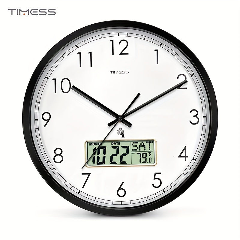 

Timess Atomic Analog Wall Clock, Battery Powered 14 Inch 4-color Large Dial With Silent And Easy To Read And Use Clock, Equipped With Lcd Calendar Temperature Display, Ideal For Modern Home, Kitchen.
