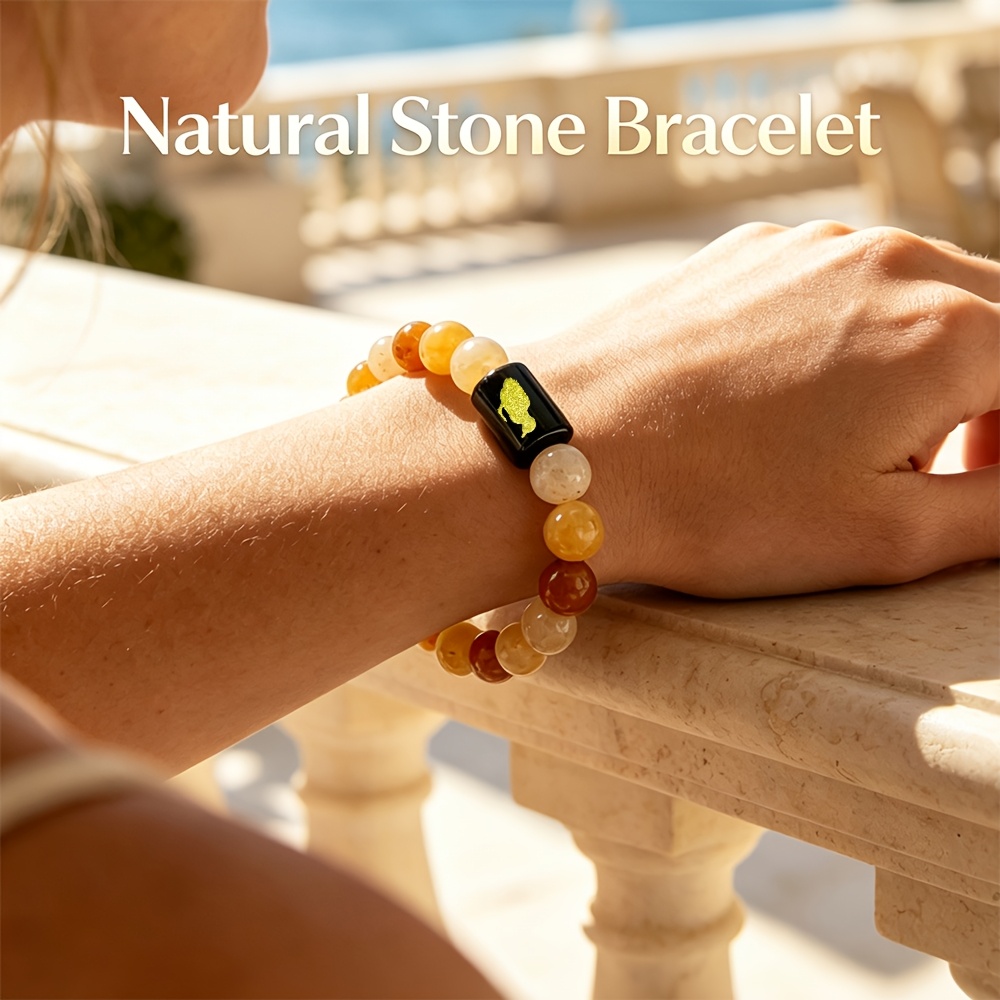Women's Natural Pink Agate Stone Bracelet with Golden Chick Beads