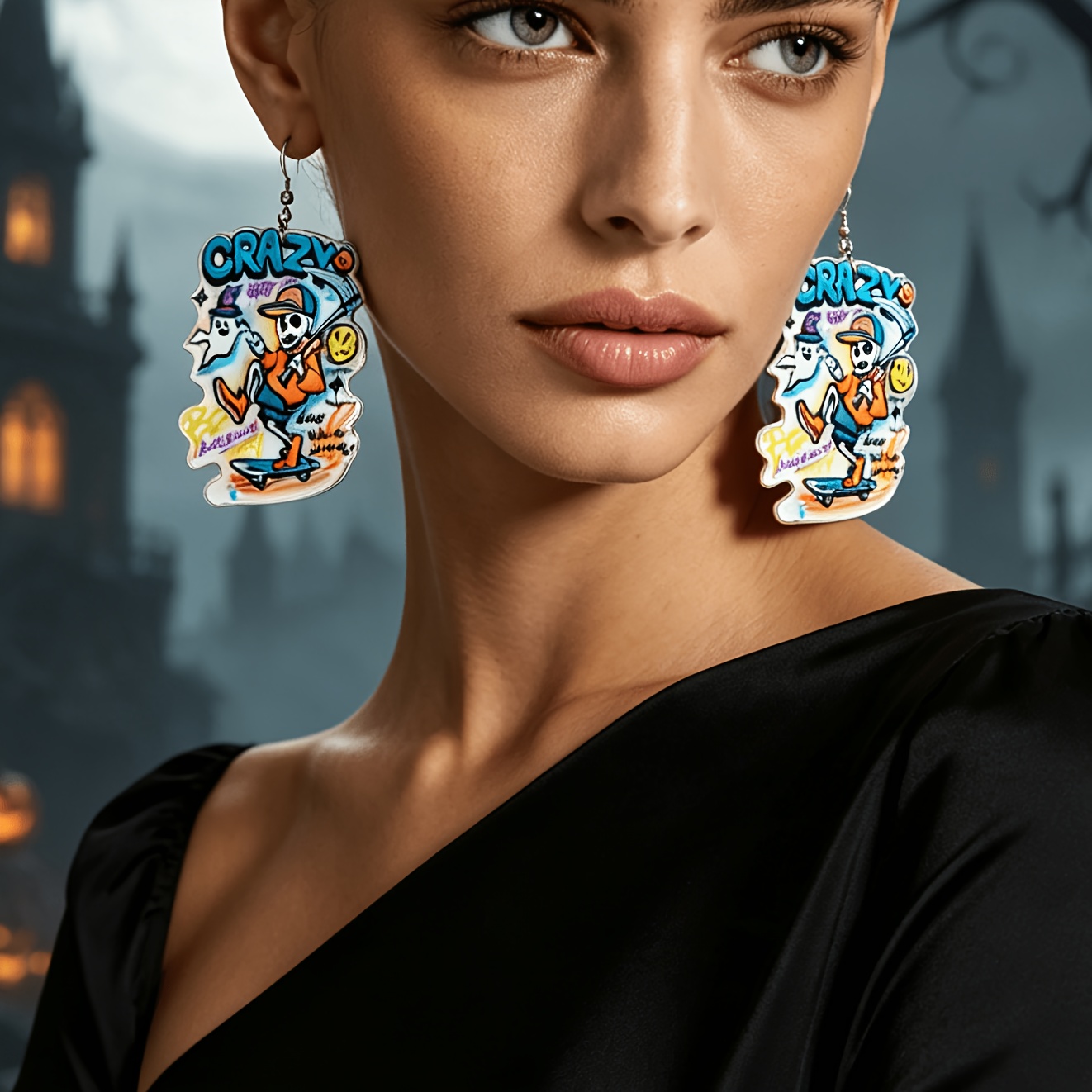 Stylish Graffiti-Style Cartoon Dangle Earrings