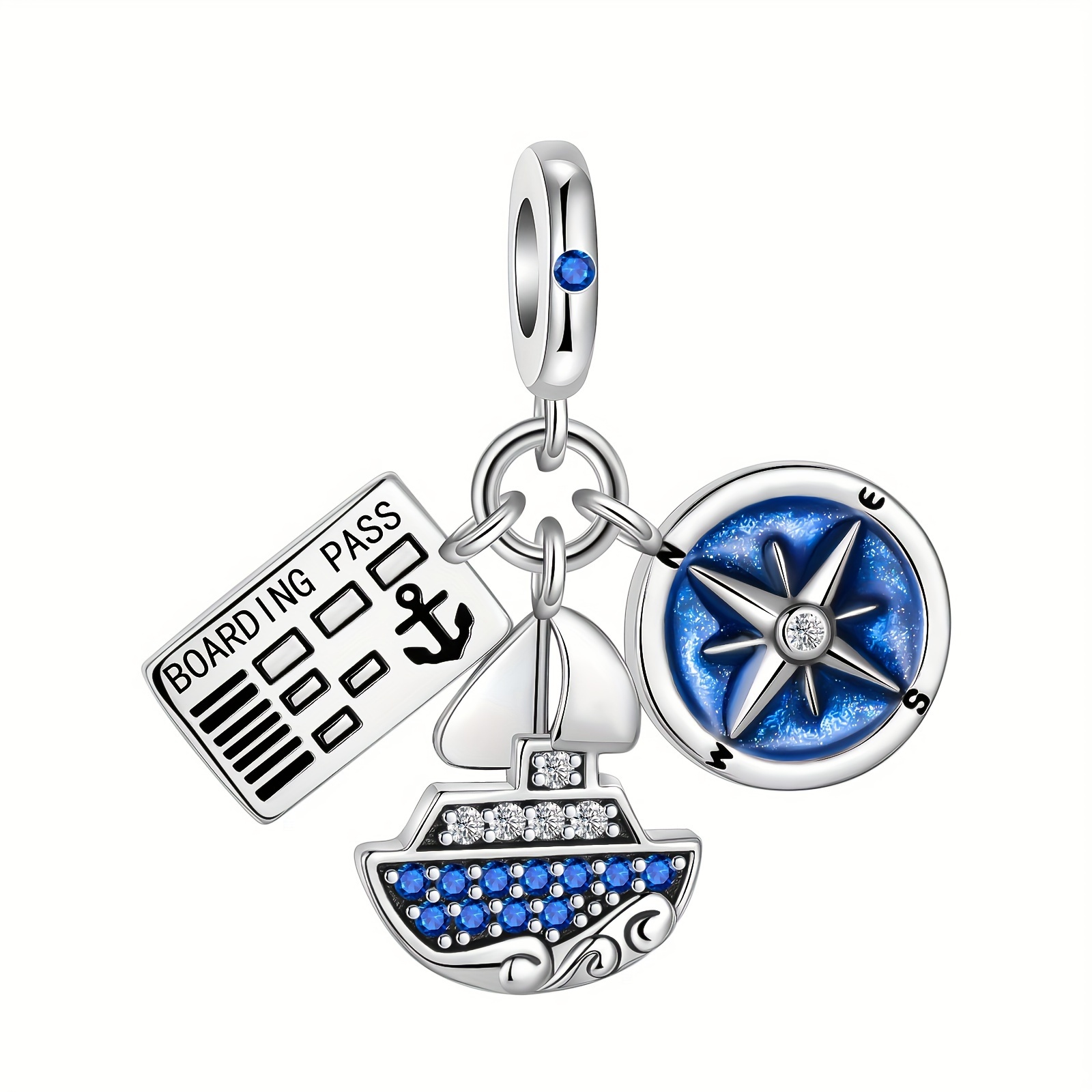 

925 Rudder Anchor Blue Cruise Ship Spacer Beads Pendant Charms Fit Original Bracelets Diy Jewelry Making