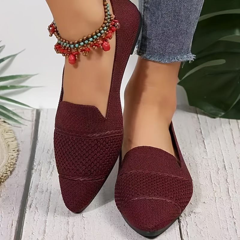 Elegant Ballet Flat Shoes For Women, Slip-On Breathable Soft Sole Daily Knitted Ballets, Point Toe Daily Wear